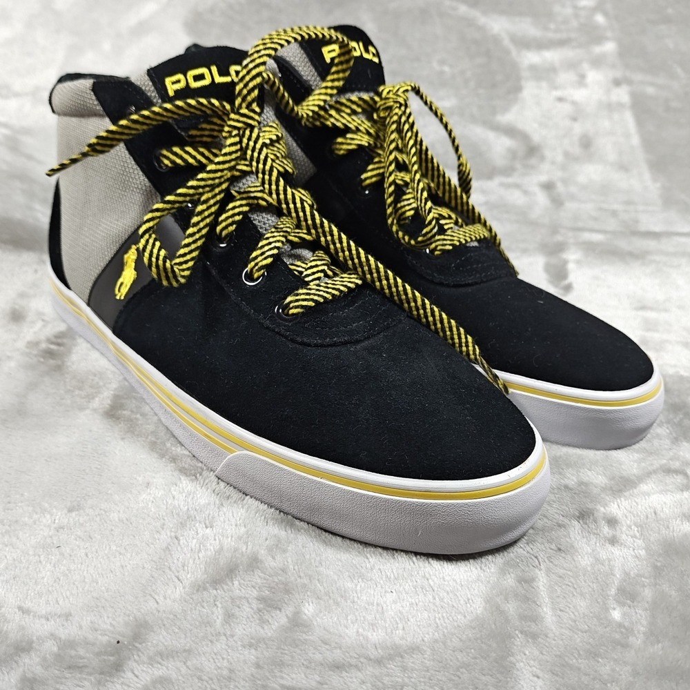 Polo Ralph Lauren Shoes Hanford Mid Mens 11D Black Gray Yellow High Top Sneaker